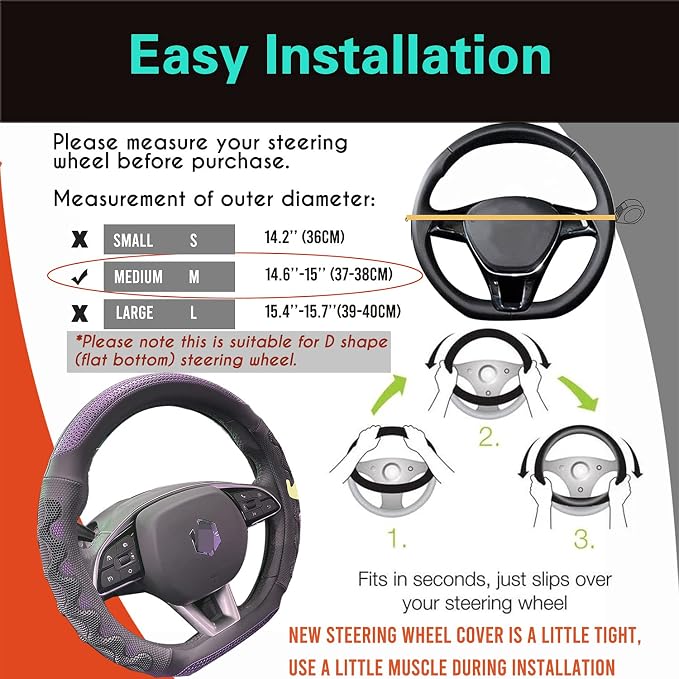 D Shaped 14.5-15 Inch Steering Wheel Cover Great Grip with 3D Honeycomb Anti-Slip Design, Flat Bottom 14.5-15 Inch (Purple)