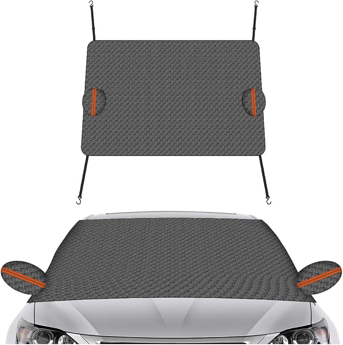 Magnetic Car Windshield Snow Cover, Extra Large Auto Ice Guard Windshield Cover with Side Window & Side Mirror Protector, Safe Reflective Vehicle Winter Exterior Accessories (Black)