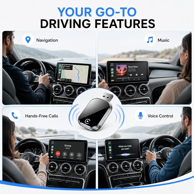 Wireless Carplay and Android Auto Carplay Adapter forCars,Plug and Play Bluetooth Connection, Supports Low LatencyAudio and Stable Navigation Experience, Compatible wthios10+&Android 11+