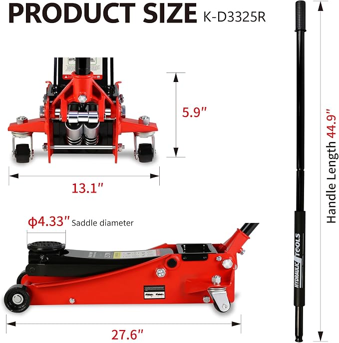 Floor Jack 2.5 Ton Low Profile Capacity Fast Lift Service Jack Steel Heavy Duty Hydraulic Car Jack with Dual Pistons Quick Lift Pump for Sport Utility Vehicle, Lifting Range 3.5"-19.5",Red