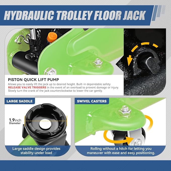 2 Ton Floor Jack with Jack Stands, Heavy Duty Steel Hydraulic Racing Floor Jack with Single Piston Quick Lift Pump, Hydraulic Trolley Service Car Jack, Green