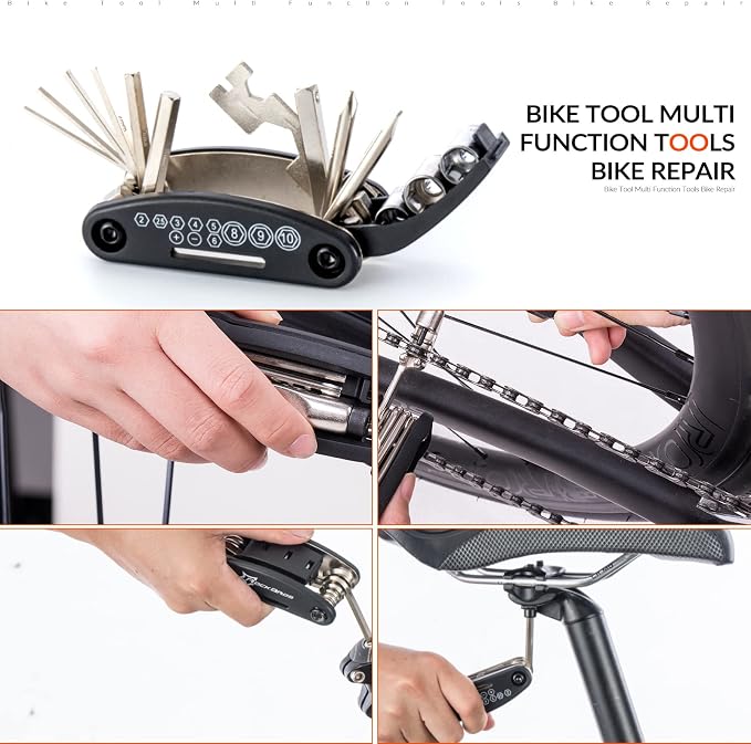 Bike Multitool Lightweight 16-in-1 MTB Bicycle Multitool Compact Portable Bike Repair Tool Kit With Allen Wrench, Tire Levers-1 Pack
