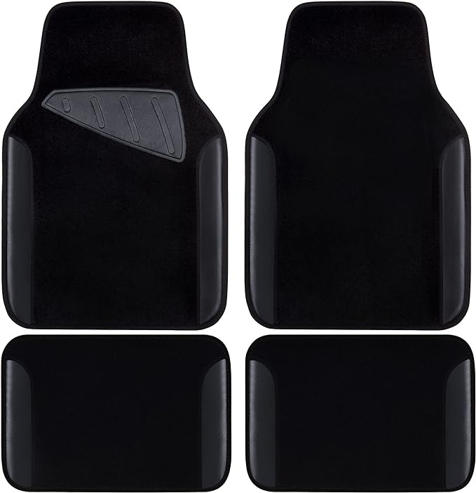 Waterproof Universal Fit Car Floor Mats, Faux Leather Car Carpet Mats, Black Car Mats with Anti-Slip Nibbs Backing & Driver Heel Pad Fit for SUV,Vans,sedans, Trucks,Set of 4pcs(All Black)