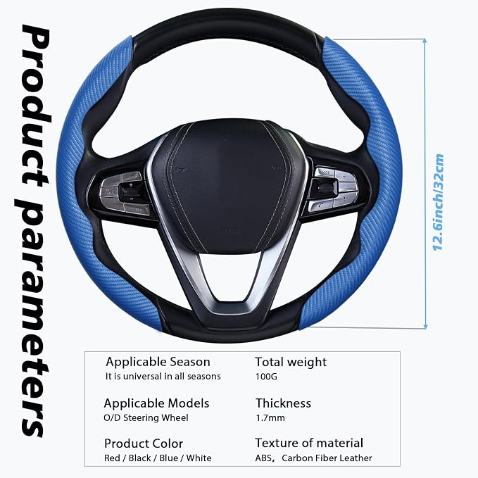 2pcs Car Steering Wheel Cover,Anti-Skid Carbon Fiber Steering Wheel Protector for Men Women,Multiple Color Options,Universal for Most Car Interiors Accessories (Bule)