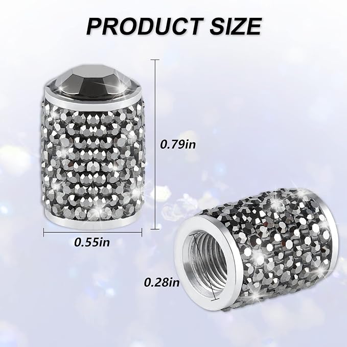 Car Wheel Tire Valve Caps, 4 PCS Bling Tire Valve Caps, Crystal Tire Caps Shinny Rhinestone for Women, Universal Car Dustproof Tire Valve Caps for Cars, Trucks, SUV and Motorcycles (Gray)