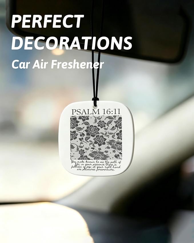 Black Christian Car Air Freshener 8 Pcs, Black Bow Floral Religious Hanging Air Freshener Rounded Square for Girls Dorm Bedroom Apartment, Cute Christian Car Accessories Mirror Decor for Women