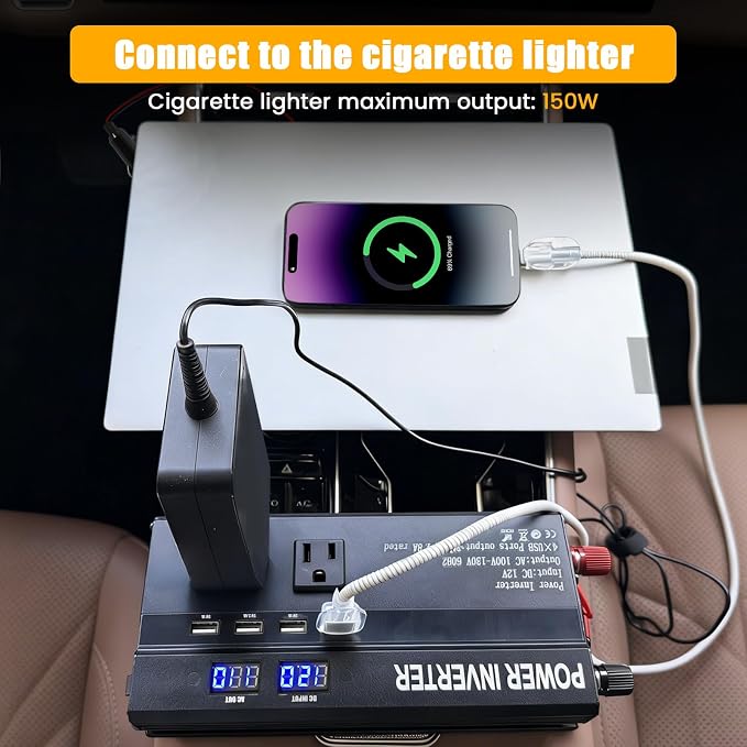 1200W Power Inverter, 12v to 110V AC Car Inverter with Fast Charging 2.4A USB and 3 AC Outlets Ideal for Road Trips, Camping, RV, Truck, Solar, and Vehicle Power Needs