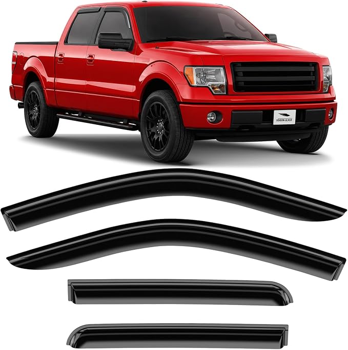 Voron Glass Tape-on Extra Durable Rain Guards for Trucks Ford F-150 2009-2014 SuperCrew, Window Deflectors, Vent Window Visors, 4 Pieces - 120015