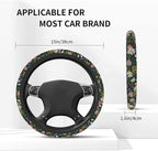 Car Steering Wheel Cover for Women Men, Non-Slip Sage Green Wild Flowers Steering Wheel Protector, Universal 14"-15" Fit for Cars, SUVs, Trucks (Sage Green Wildflowers)