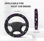 Butterfly Purple Steering Wheel Cover Set + Butterflies 2 Car Coasters | Cute Fashion Car Accessories, Breathable Anti-Slip, Universal 14-15 Inch, Neoprene Coasters, Gift for Women Men