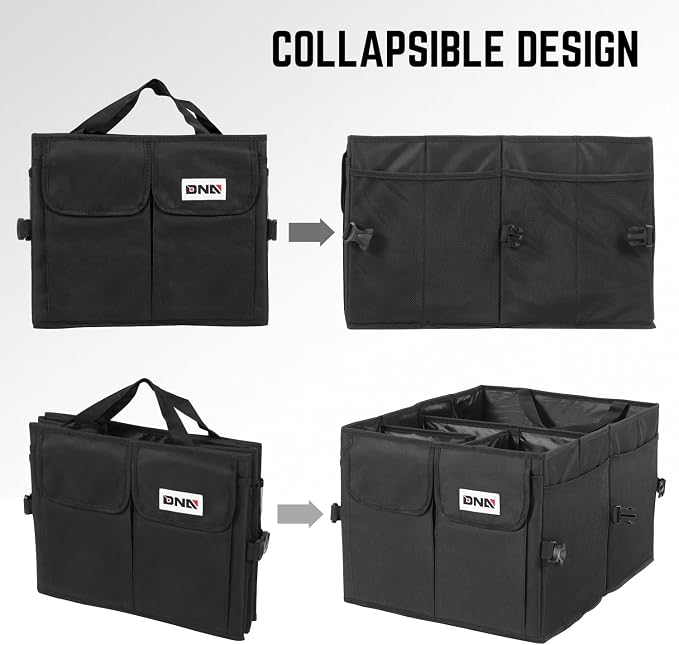 Trunk Organizer for Car, 60L Large Capacity Foldable Trunk Organizer, Multi Compartment Car Trunk Organizer for Women Men, Black, TOOLS-00419