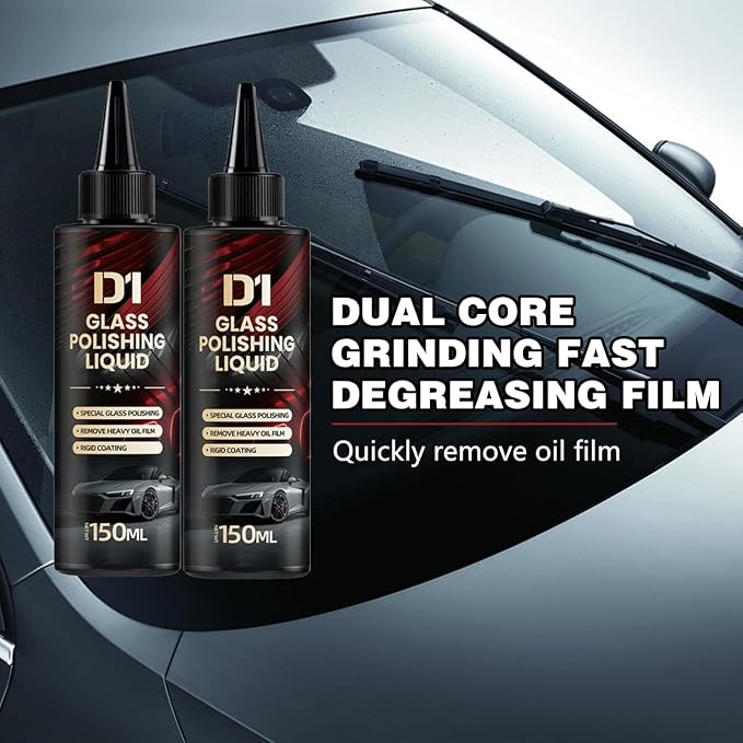 D1 Glass Polishing Liquid, 2025 New Car Glass Oil Film Remover and Auto Scratch Repair Compound, Car Glasses Polishing Compound, Anti-Fog Hydrophobic Coating Spray with Sponge (black-2pcs)