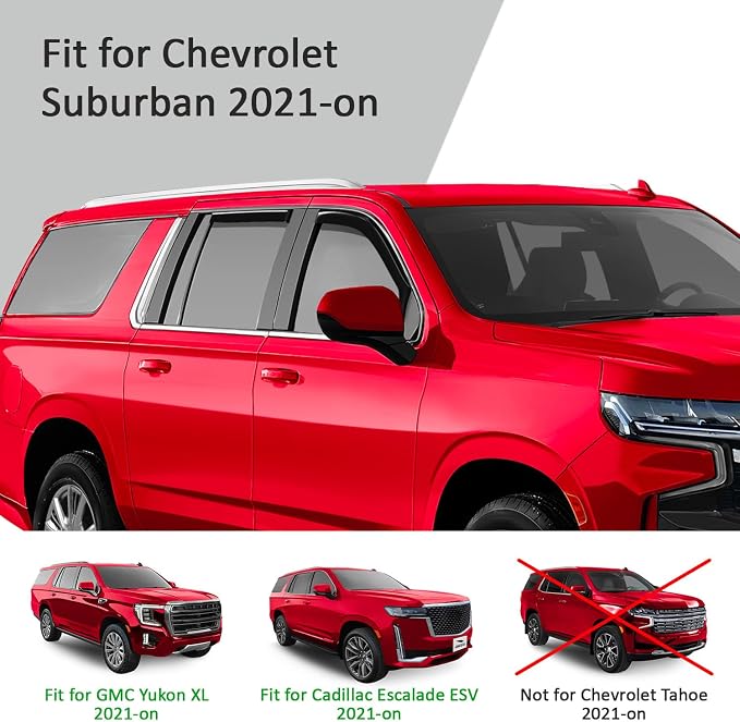 Voron Glass in-Channel Extra Durable Rain Guards for Chevrolet (Chevy) Suburban 2021-2026, Window Deflectors, Vent Window Visors, 4 Pieces - 200482