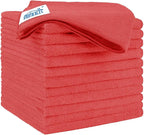 Red Microfiber Cleaning Cloth 12 Pack, 12.5 x 12.5 inch Microfiber Towels for Cars, Ultra Absorbent Car Washing Cloth, Lint Free Streak Free Cleaning Rags for Car, Kitchen, and Window