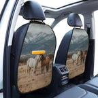 Two Horses Standing On The Grass Car Seat Back Kick Protectors,2 Pack Kick Mats With Storage Pockets For Vehicles To Protect From Dirt Mud Scratches