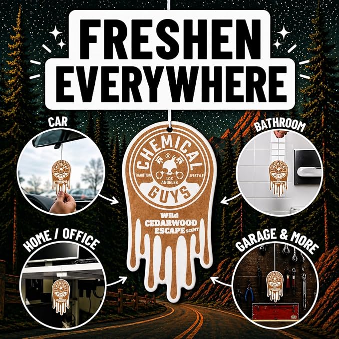 Hanging Car Air Freshener 12-Pack, Wild Cedarwood Escape Warm, Woody & Earthy Cedarwood Fragrance, Rearview Mirror Paper Fresheners for Cars, Trucks, SUVs & Boats