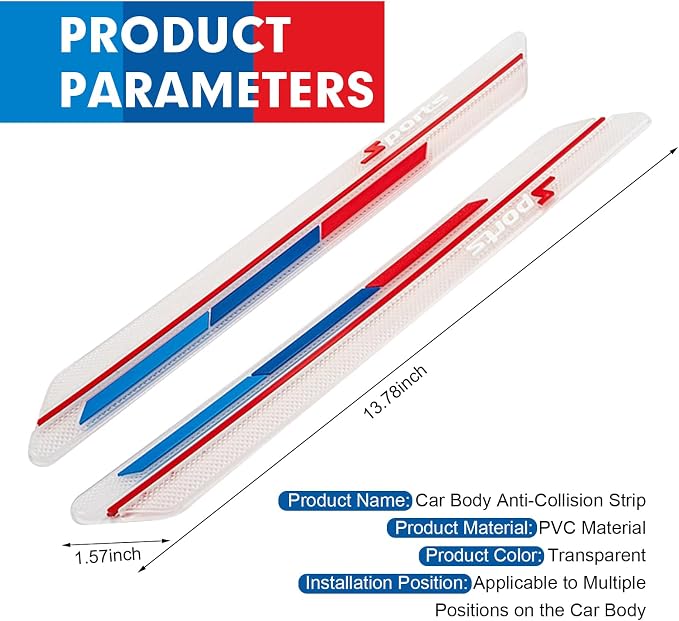 2 PCS Car Side Body Anti-Collision Strips, Sport Style Front Rear Bumper Protector Stickers, Self-Adhesive Car Door Edge Anti-Scratch Protector, Universal for Most Cars (Transparent)