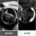 Leather Steering Wheel Cover - Made with PVC Leather - Anti-Slip, Universal Fit 14 1/2 inches to 15 inches - White