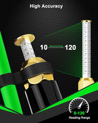 Tire Inflator with Gauge-10-120PSI, 3-in-1 Inflate, Deflate & Measure, Dual-Head & Lock-On Chuck, Tire Pressure Gauge with Rubber Hose, Compatible with 1/4" NPT Air Compressor