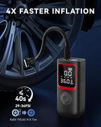 150PSI Tire Inflator, 4X Faster Portable Air Compressor with Pressure Gauge & LED Light for Car Motorcycle Bike, Best Gifts for Father Dad Husband Men