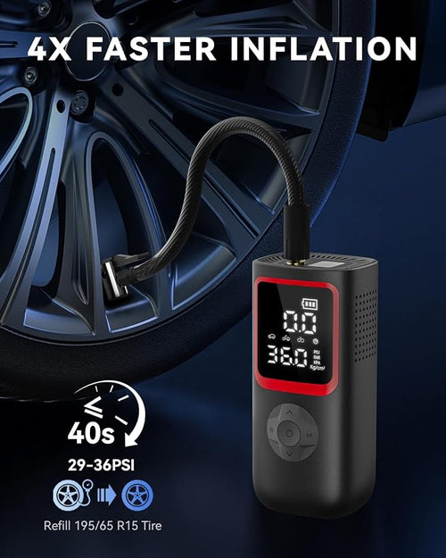 150PSI Tire Inflator, 4X Faster Portable Air Compressor with Pressure Gauge & LED Light for Car Motorcycle Bike, Best Gifts for Father Dad Husband Men