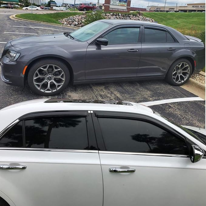 Extra Durable Outside-Mount Auto Vent Window Visor, Fits 2011-2023 Chrysler 300, UV Protection Rain Guard, Original Wind Deflector, No-Drill Easy Install, Dark Smoke, 4-Pcs
