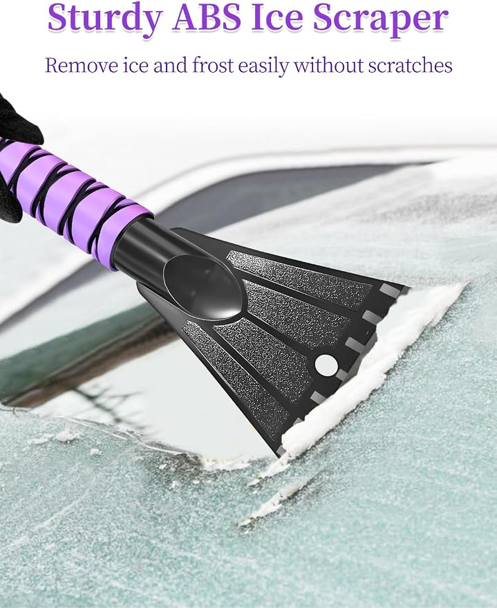 42.5 Inch Car Scraper Snow Brush, 12.6 Inch Large Brush Head with Ice Scraper for Window Windshield, Portable Snow Scraper for SUV Truck Vehicle RV Auto - Purple