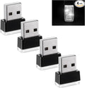 4 PCS USB LED Car Atmosphere Lamp, Mini Night LED Vehicle Trunk Ambient Lighting Kit, Portable Plug-in USB Interface Vehicle Decor Atmosphere Lamp, Interior Car Accessories (White)