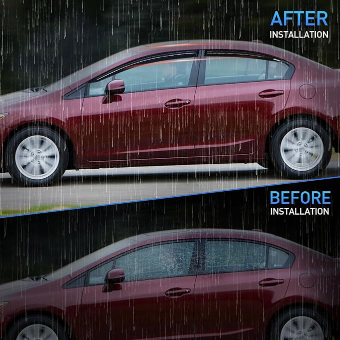 Window Rain Guards for Honda Civic 2012 2013 2014 2015, Window Wind Deflectors Vent Visors, Tape on-4PCS