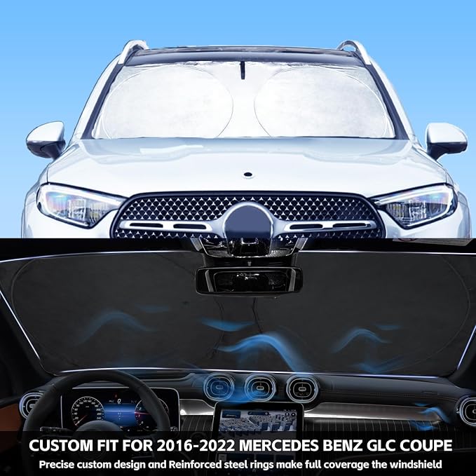 for GLC Windshield Sunshade Foldable Sun Shade Custom-fit for Mercedes Benz 2016-2022 GLC SUV GLC300 Windshield Cover Car Front Window Sun Visor Shield Keeps Your Vehicle Cool Accessories
