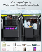 Car Organizer Storage Between Seats, Premium Leather Car Mesh Organizer with Waterproof Cup Holder, Car Hanging Storage Bag Pocket Between Seats
