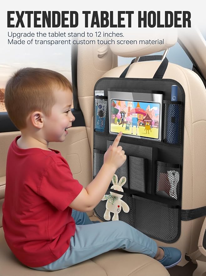 Backseat Car Organizer(20 Storage Pockets),Come with Free 1 Seat Net and 2 Headrest Hook, Touch Screen Tablet Holder, Divider for Driving Safely Children & Pets…, Car Organizer (black)