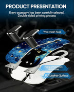 Purse Holder for Car, 2 Pack Heavy Duty Purse Hanger for Car, PU Leather Car Seat Hooks for Purses and Bags, Cute Blue Starry Sky Cat Headrest Organizer for Handbags & Backpacks