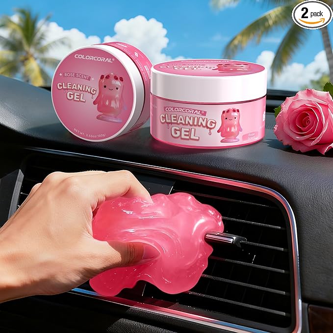 2 Pack Car Cleaning Gel Reusable Auto Slime Cleaner,Rose Scent Dust Cleaning Gel Keyboard Slime for Car Interior Air Vent Cleaner, Auto Detailing kit Tools Accessories,Gifts for Men Women