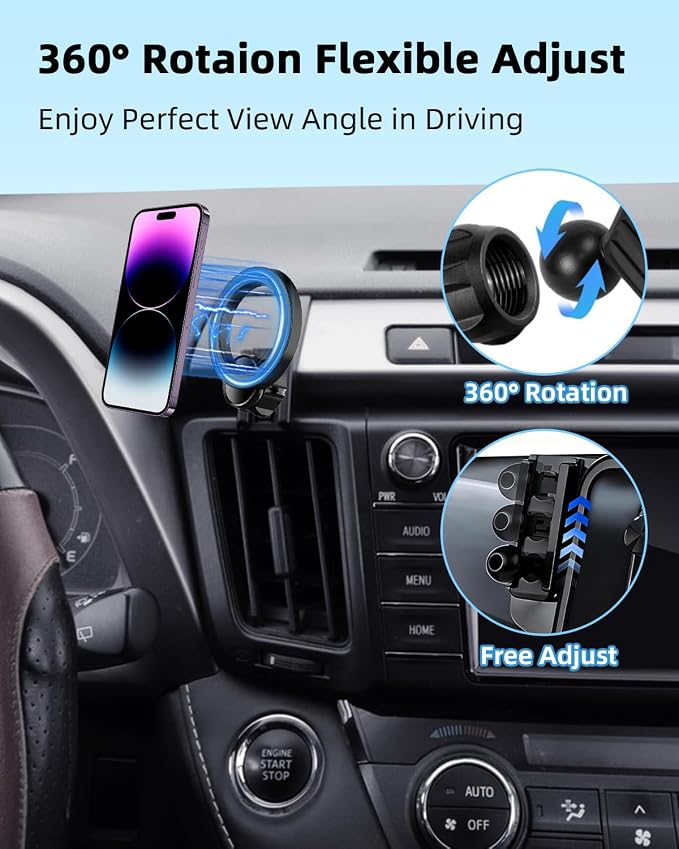 PZK Magnetic Car Phone Holder for Toyota RAV4 2013-2018 Accessories Vent | Compatible with Magsafe Car Phone Mount Hands Free 360° Rotation Cell Phone Automobile Cradles Fit for All Smartphones