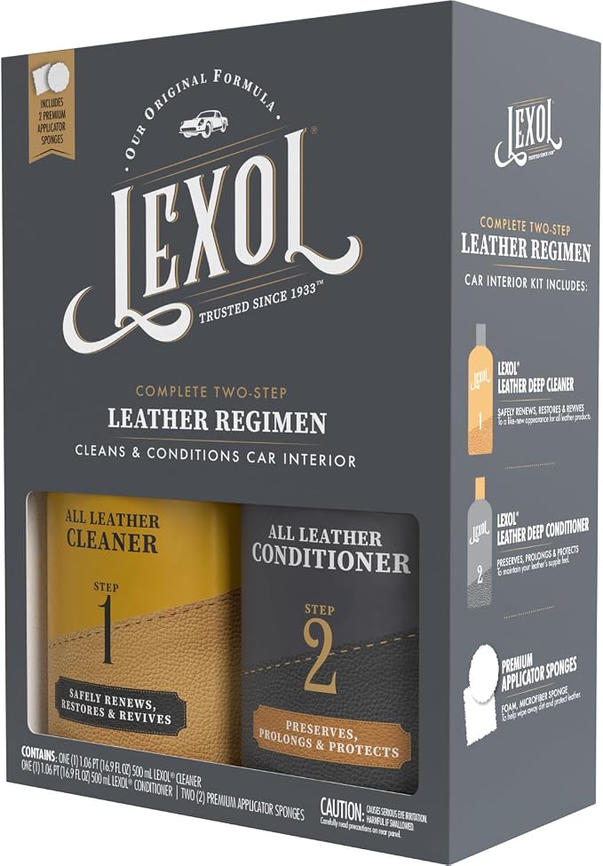 Leather Cleaner & Conditioner Kit by for Furniture, Car Interior, Shoes, Handbags, Includes 2 Application Sponges, Two-Step System, 16 Oz Each