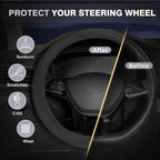 Car Steering Wheel Cover Winter, Microfiber Suede Steering Wheel Covers with Anti-Slip Lining, Breathable Elastic Car Steering Wheel Protector Soft, Universal Standard Size 14-15 inch