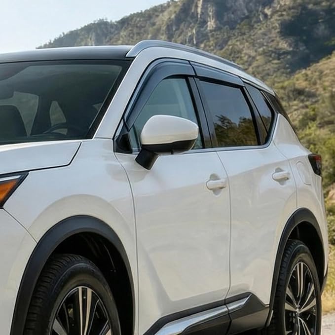 Window Visors for Nissan Rogue 2021 2022 2023 2024 2026, Tape-On Rain Guards Outside Mount Vent Visors Window Deflectors Smoke Tint, Not for Rogue Sport/Select-4PCS