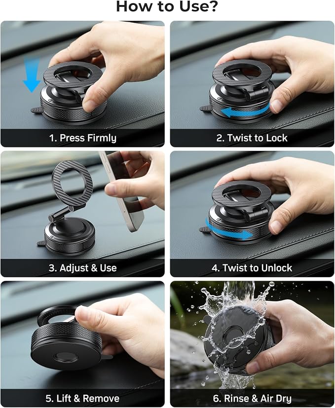 Car Phone Mount for Your Car, Magnetic Phone Holder for Car with Extendable Arm, Foldable Dashboard Phone Mount Designed for Larger Phones Compatible with iPhone 17/16/15/14/13/12