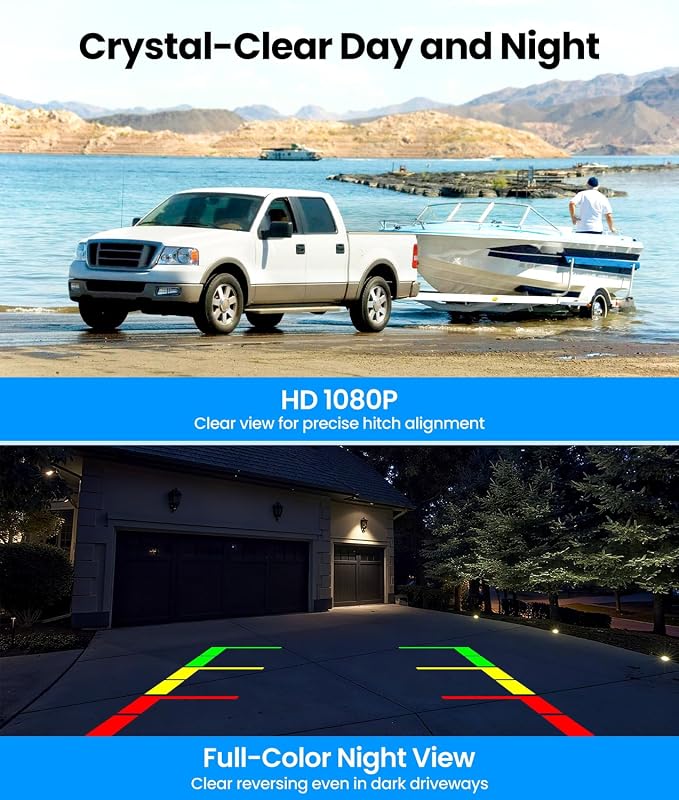 Solar Wireless Backup Camera, 3-Minute Easy Install | 7.2" HD Split-Screen, Dual Antenna Signal, 1080P Color Night Vision, DVR Recording Backup Camera for Car,Truck,Camper,Trailer