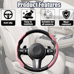 2PCS/Set Car Steering Wheel Cover, Leather Segmented Anti-Slip Automotive Wheel Protector, Soft Breathable Vehicle Steering Protection Covers, Universal Interior Accessories (Pink)