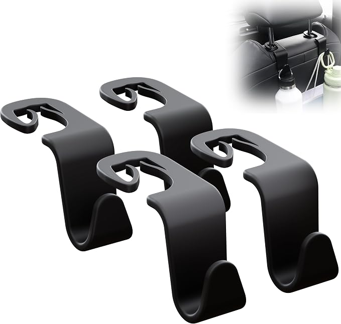 Car Seat Headrest Hook 4 Pack,Purse Holder Hook for Car Organizers and Storage,Car Organization Accessories for Women Road Trip Essentials,Long