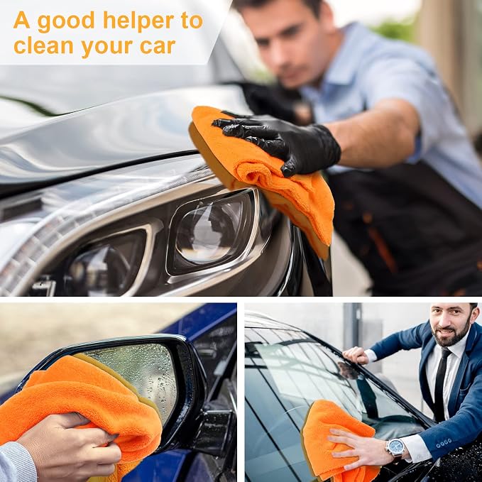 30 Pcs 16 x 16 Inch Edgeless Microfiber Plush Towels for Cars Detailing Drying Wash Polishing Absorbent Cleaning Cloths, 500 GSM (Orange)