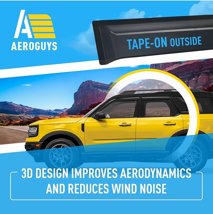 Extra Durable Window Deflectors Tape-On Window Visors Rain Guards Fit for Ford Bronco Sport 2021-2026, Sun Visors, Wind Vent for Shades, Exterior Car Accessories - 4pcs. AG0718