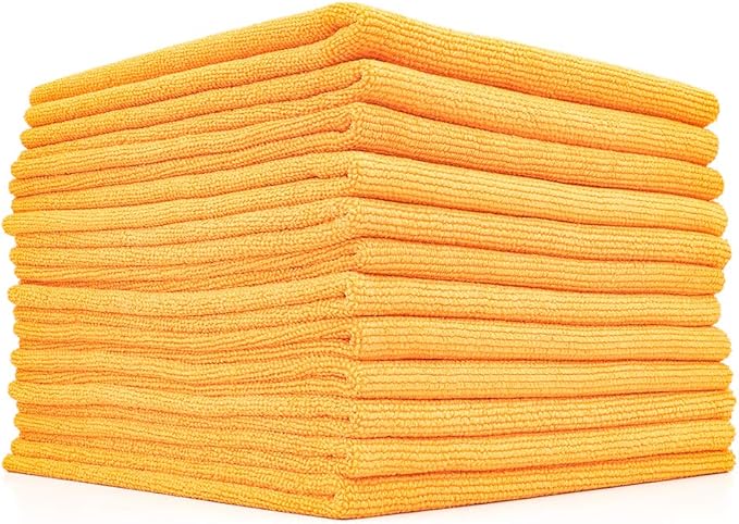 The Edgeless Pearl - Professional Microfiber Detailing Towel for Ceramic Coating Leveling and Sealant Removal, Scratch-Free with No Tags, 320gsm, 16in x 16in, Orange - 12-Pack