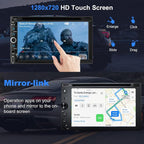Double Din car Stereo with CD/DVD Player- CarPlay & Android Auto, Car Audio with Bluetooth, 7 Inch HD Touchscreen, Rear Camera, USB/TF/AUX, Subwoofer, AM/FM Radio Receiver