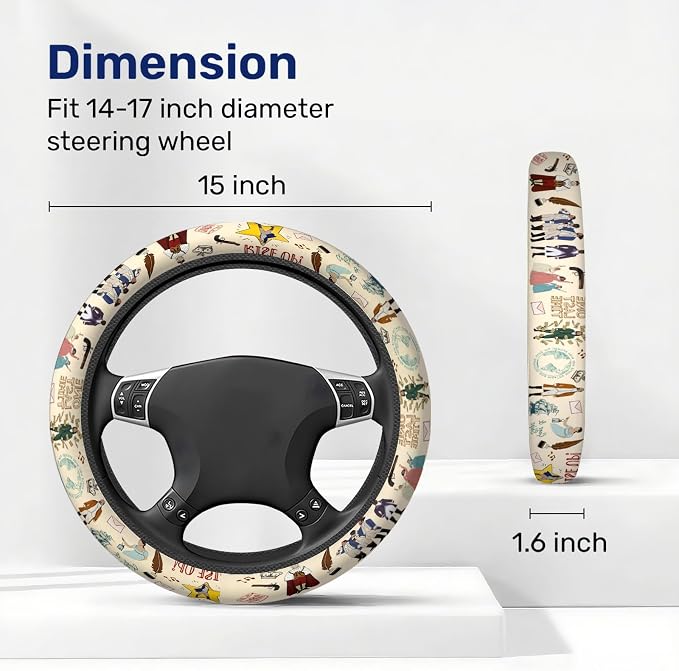 Vintage Historical Musical Steering Wheel Cover, Non-Slip Polyester Wheel Grip, Universal 15 Inch Car Accessory
