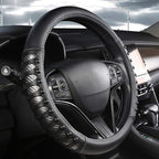 Microfiber Leather Car Steering Wheel Cover for Men Women,Universal Fit 14.5-15 inch(Leather Nails-Gray+Black-Standard Size)