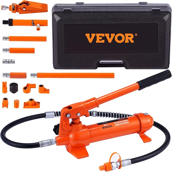 4 Ton Porta Power Kit, Portable Hydraulic Jack with 3.9 ft/1.2 m Oil Hose, Auto Body Frame Repair Kit with Storage Case for Car Repair, Truck, Farm (8800 LBS)