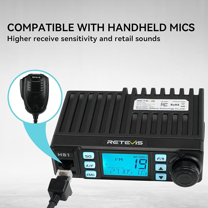 MB1 CB Radio Kit, Noise Cancellation AM/FM Mini CB Radio with Antenna, 12V/24V Cigarette Lighter Plug, 7-Color Screen, Emergency Channel 9/19, VOX, Auto-Scan, for Truckers